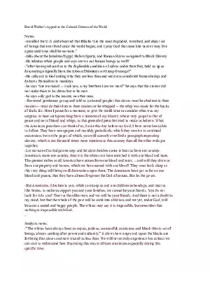Summary Notes of David Walker's Appeal to the Colored Citizens of the World