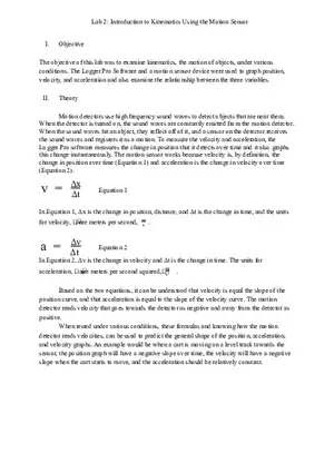 Lab - Introduction to Kinematics Using the Motion Sensor
