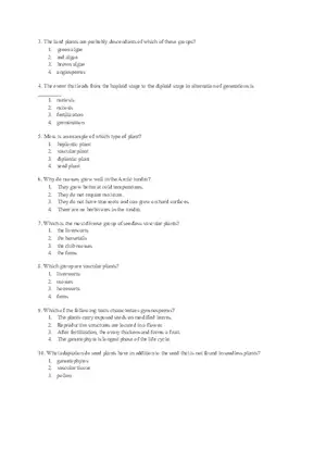 Plant Evolution and Classification Practice Questions