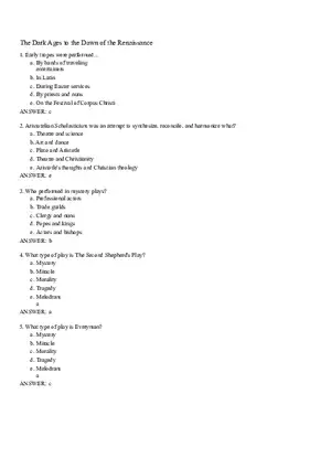 The Dark Ages to the Dawn of the Renaissance Answer Key