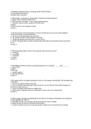 Test Bank for Macionis, Gerber, Sociology, Ninth Canadian Edition Part 1