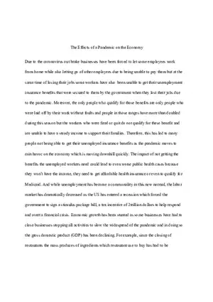 The Effects of a Pandemic on the Economy Assignment