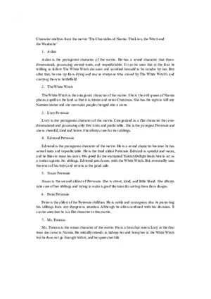 Character and Setting Analysis The Chronicles of Narnia