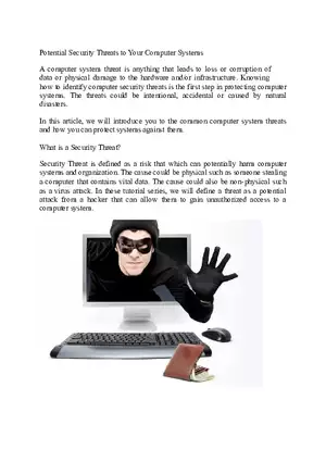 Potential Security Threats to Computer Systems