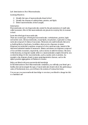 Lab Introduction to Food Macromolecules