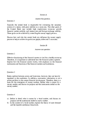 Money and Banking Exam Answers