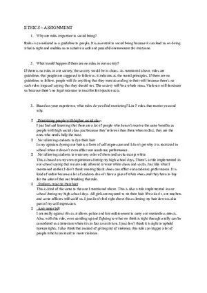 Ethics Assignment (Why are Rules Important to Social Being)
