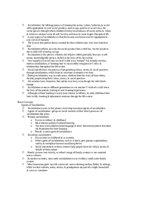 Socialization Study Guide