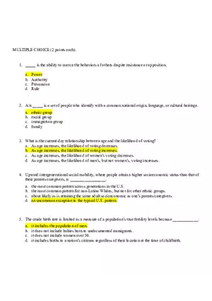 Introduction to Sociology Final Exam 50 Answers