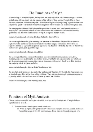 Functions of Myth Assignment