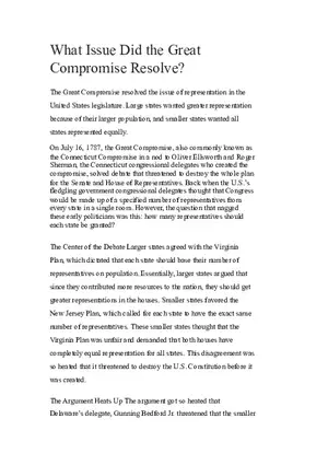 What Issue Did the Great Compromise Resolve