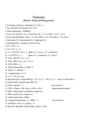 Formula Sheet Finance