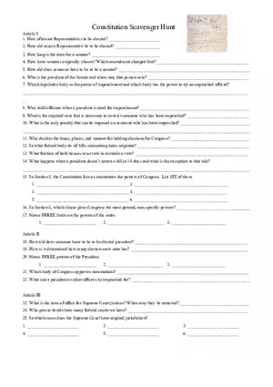 Constitution Government Scavenger Hunt