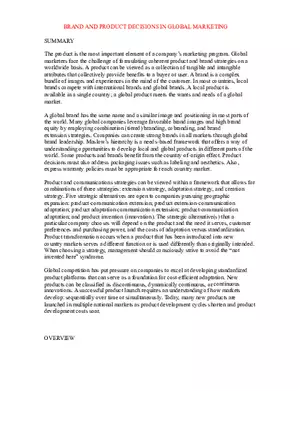 Brand and Product Decisions in Global Marketing