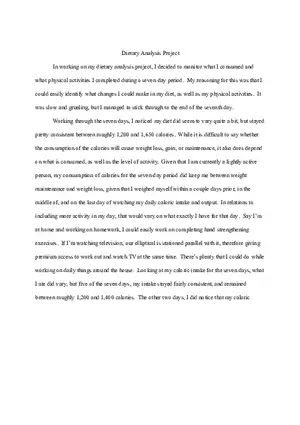 Dietary Analysis Project Paper