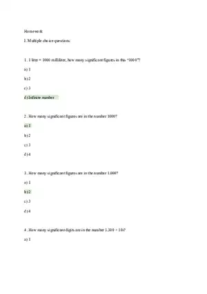 Significant Figures in Measurements Homework