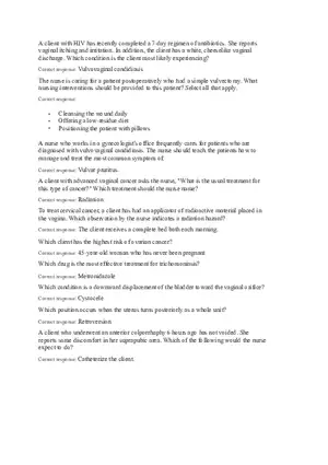 Gynecological Health and Oncology Nursing (Correct Responses)