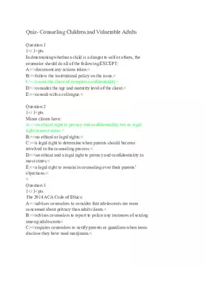 Quiz - Counseling Children and Vulnerable Adults