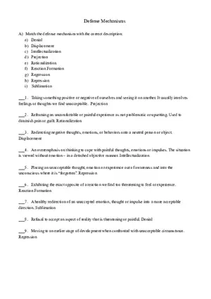 Defense Mechanisms - Class Activity