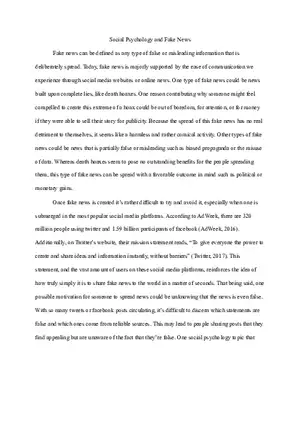Social Psychology and Fake News Essay