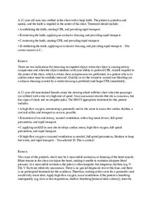 Treatment for a Stab Wound with Impaled Object and Cardiac Arrest Answer Key