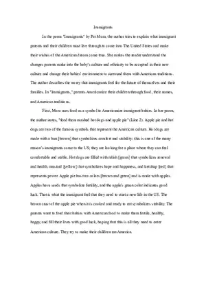 Poem Immigrants by Pat Mora Analytical Essay