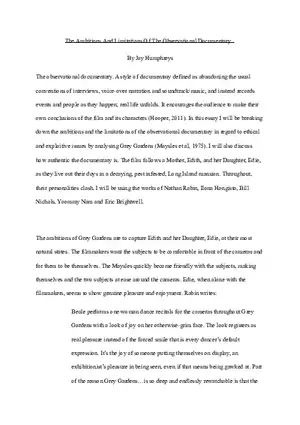 The Ambitions and Limitations of the Observational Documentary Mode