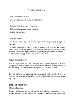 Types of Reporting - Lecture Notes 9