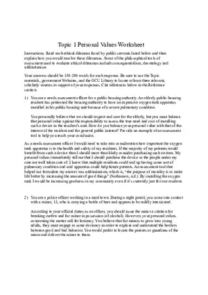 Personal Values Worksheet