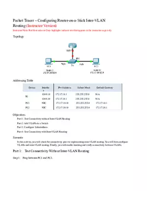 Packet Tracer - Configuring Router-on-a-Stick Inter-VLAN Routing Instructions