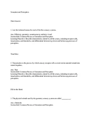 Sensation and Perception Test Answer Key Part 1