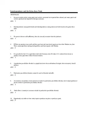 Interdependence and the Gains from Trade Answer Key