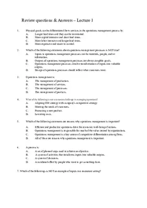 Operations Management Differences Between Physical Goods and Services, Processes, and Management Answer Key