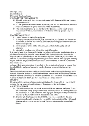 Helling v Carey - Summary The Torts Process