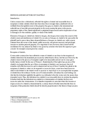 Defense and Recapture of Chattels