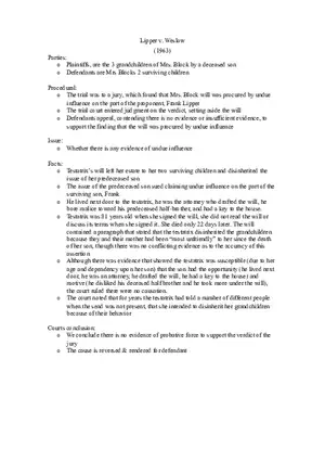Lipper v. Weslow - Lecture Notes 8-9