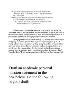 Explain the Value of Personal Mission Statements and Short