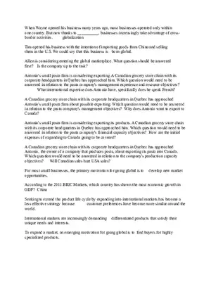 Management (Considerations for Global Business Expansion)