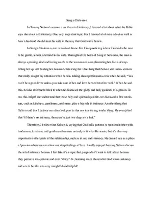 Third Song of Solomon Assignment