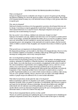 Lifespan Development and Its Study (Reading 1-5)