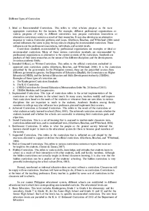 Different Types of Curriculum