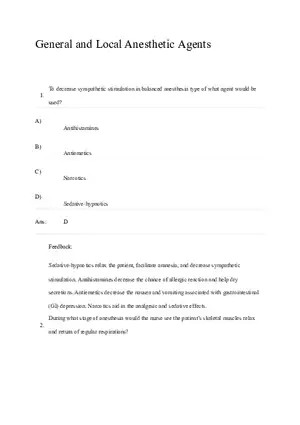 General and Local Anesthetic Agents Quiz Part 1
