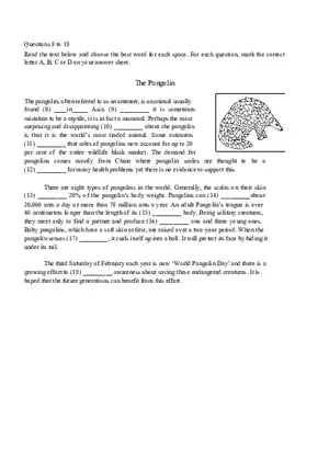 English The Pangolin Answer Key
