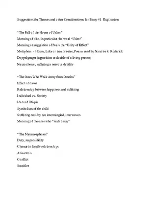 Suggestions for Themes and Other Considerations for Essay Questions