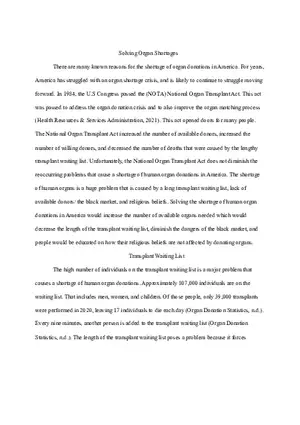 Solving Organ Shortages Proposal Essay