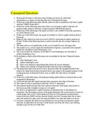 Corporate Finance and Capital Structure Concepts Questions