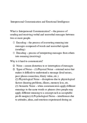 Interpersonal Communication and Emotional Intelligence Notes