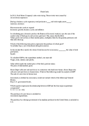 Macroeconomic Principles and Measurement (Flash Cards)
