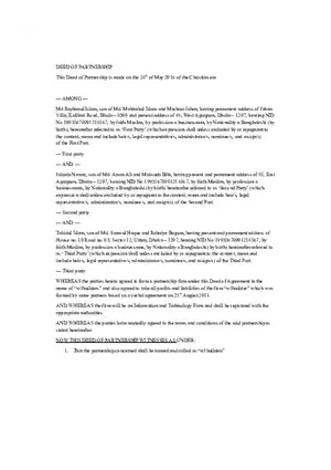 Partnership Deed Sample