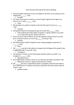 Quiz Persuasive Message and Persuasive Speaking